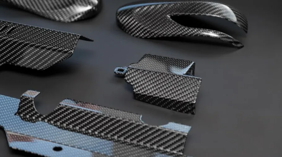 Carbon fibre drone parts cut from custom laminated plates