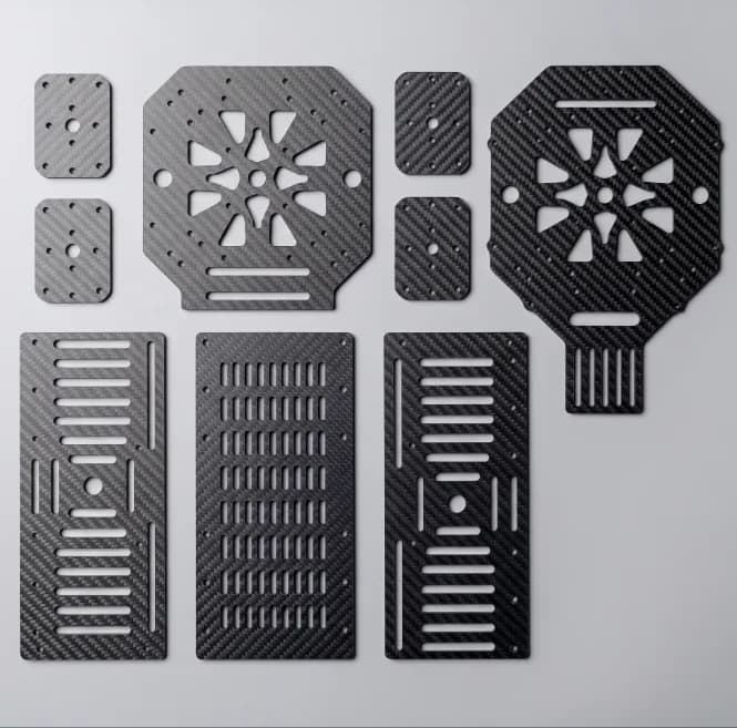 CNC cut carbon fiber drone frame plates layout